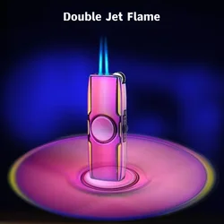 Metal Fingertip Gyroscope Gas Windproof Double Fire Blue Flame Direct Charge Lighter Creative Toy Gifts Cigarette Accessories