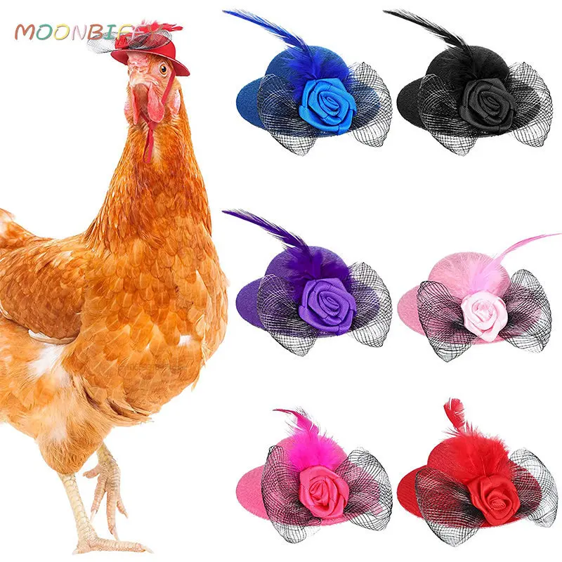 Sombrero de pollo para gallinas y mascotas pequeñas, accesorios divertidos de pollo, sombrero de copa de plumas, gallo, pato, loro, hámster, aves de corral, disfraz de espectáculo elegante