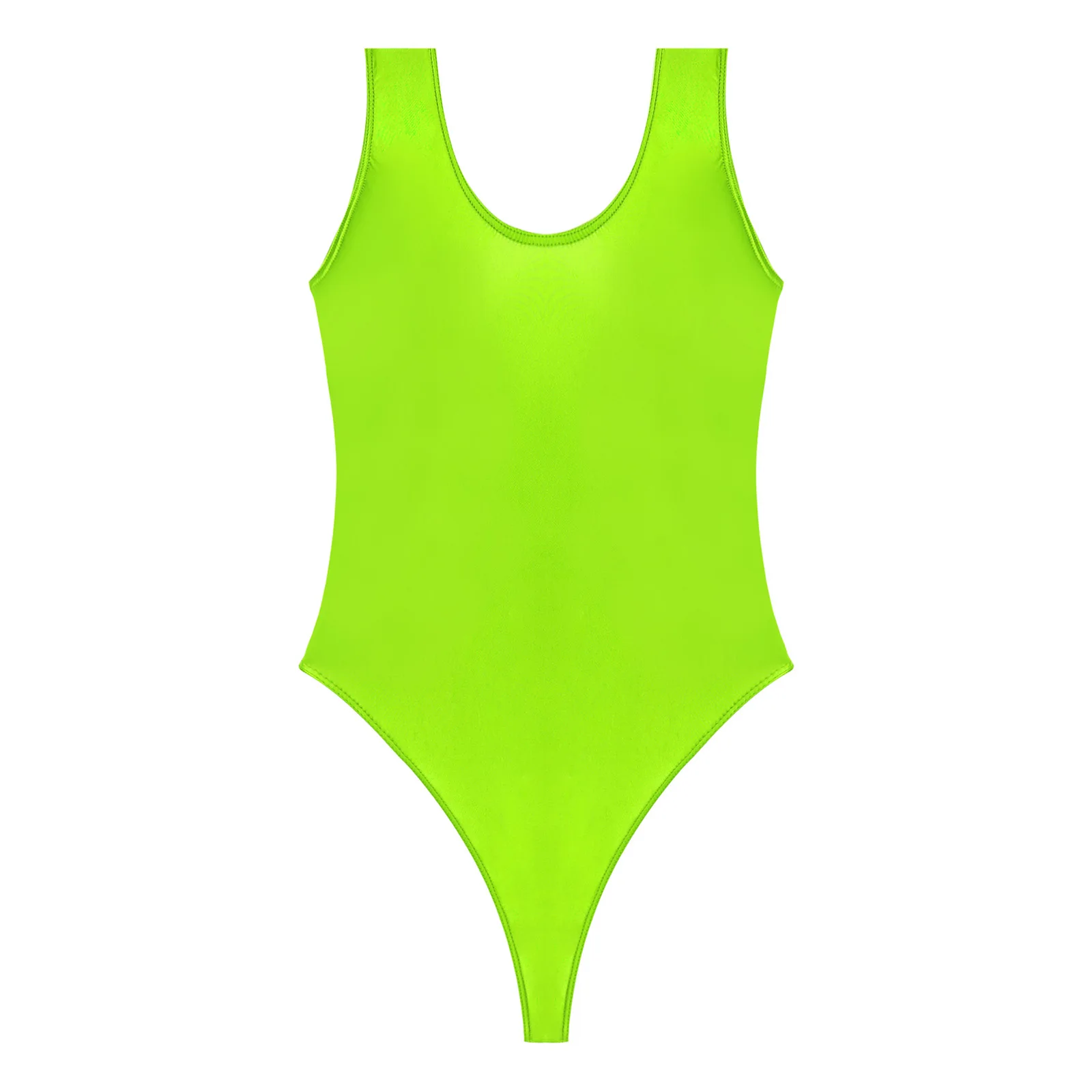 Womens Gymnastics Swimsuit Glossy Sleeveless High Cut Bodysuit One-piece Swimwear Training Surfing Fitness Swimming Bathing Suit