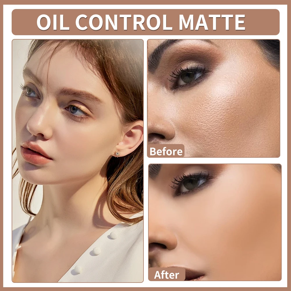 Oil Control Translucent Matte Setting Powder,Long-lasting Shine-Free Finish Makeup with Brush for a Natural,All-Day Matte Look