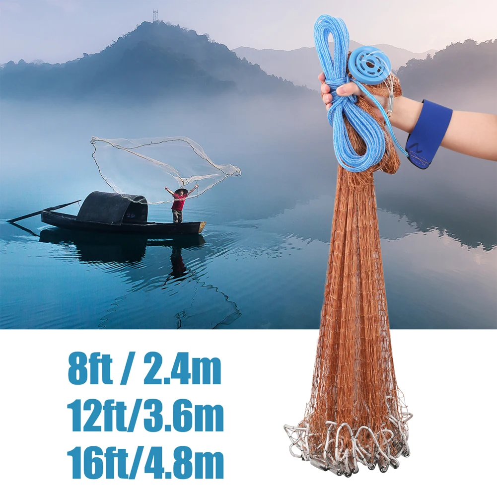 Upgraded American Hand Cast Net Easy Throw Fly Fishing Net 3.6/4.8M Fishing Network Tool Small Mesh Strong Nylon Line +Sinker