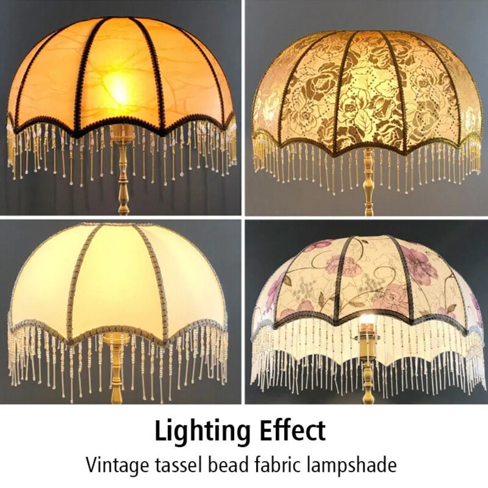 E27 Fringe Lamp Shades European Home Decor Beaded Lace Light Shades Fabric Lampshade