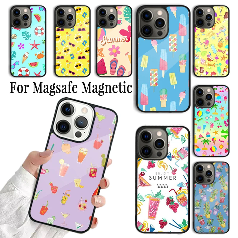 

Чехол для Телефона iPhone 16 15 14 13 12 Mini 11 Pro Max Plus Magsafe, магнитный чехол с беспроводной зарядкой, Love Summer