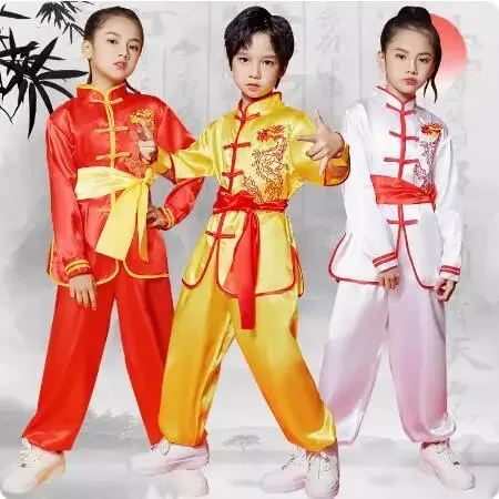 ملابس أداء على الطراز الصيني للأطفال ، ملابس تدريب ووشو ، ملابس تدريب الكونغ فو ، أولاد وبنات ، أزياء أداء تاجي