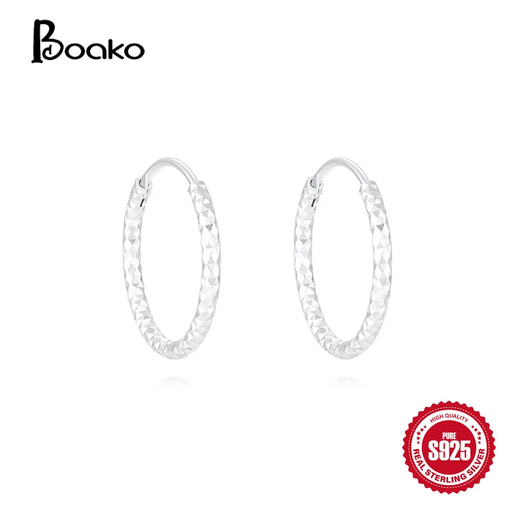 BOAKO 925 Sterling Silver Irregular Pattern Minimalist Earrings For Women Men 16mm Daily Wear Pierced Silver Color Ear Buckle