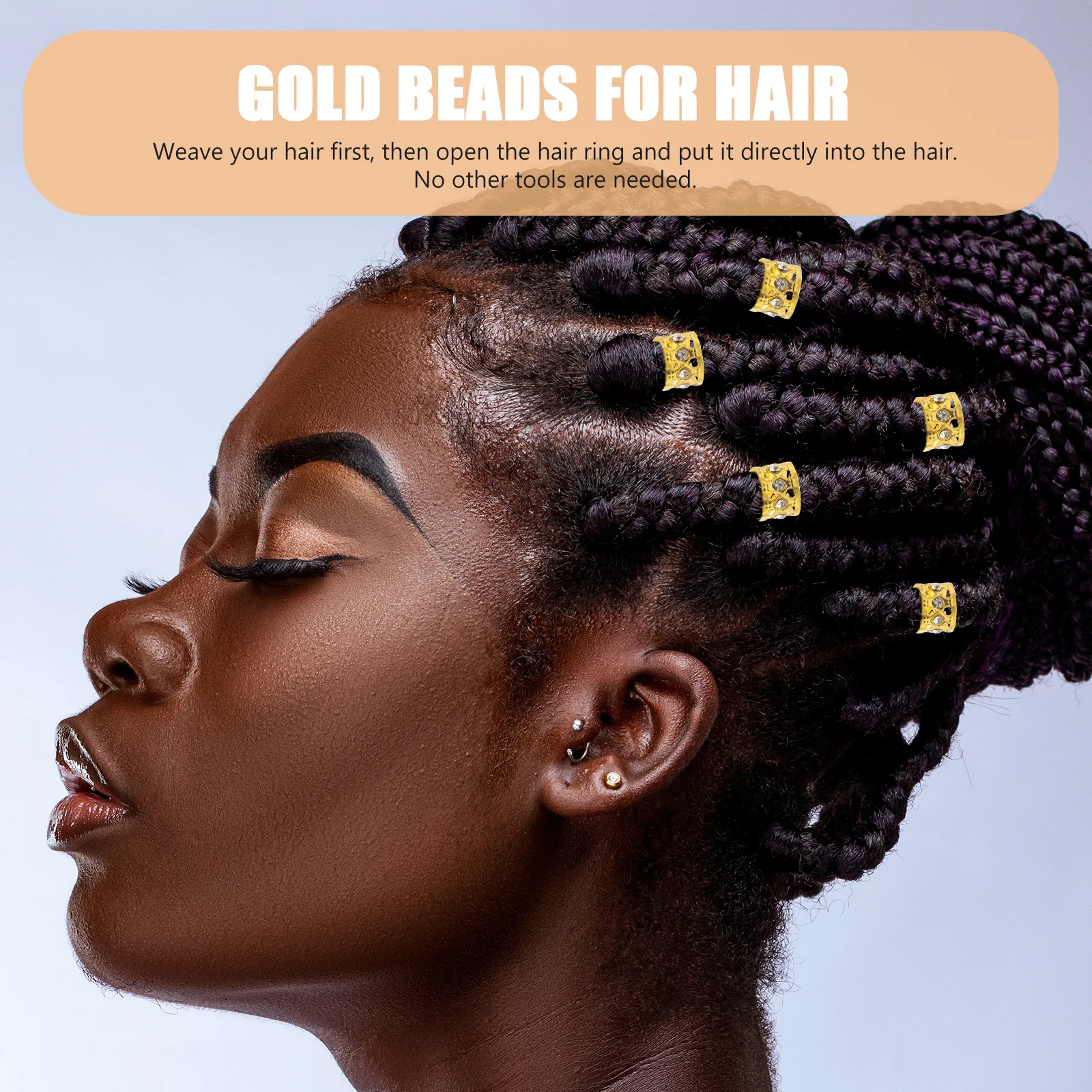 

50pcs Hollow Rhinestone Rings Cuffs Accessories Women Gold Large Beads For Hair Dreadlock Braids Tools Jewelry