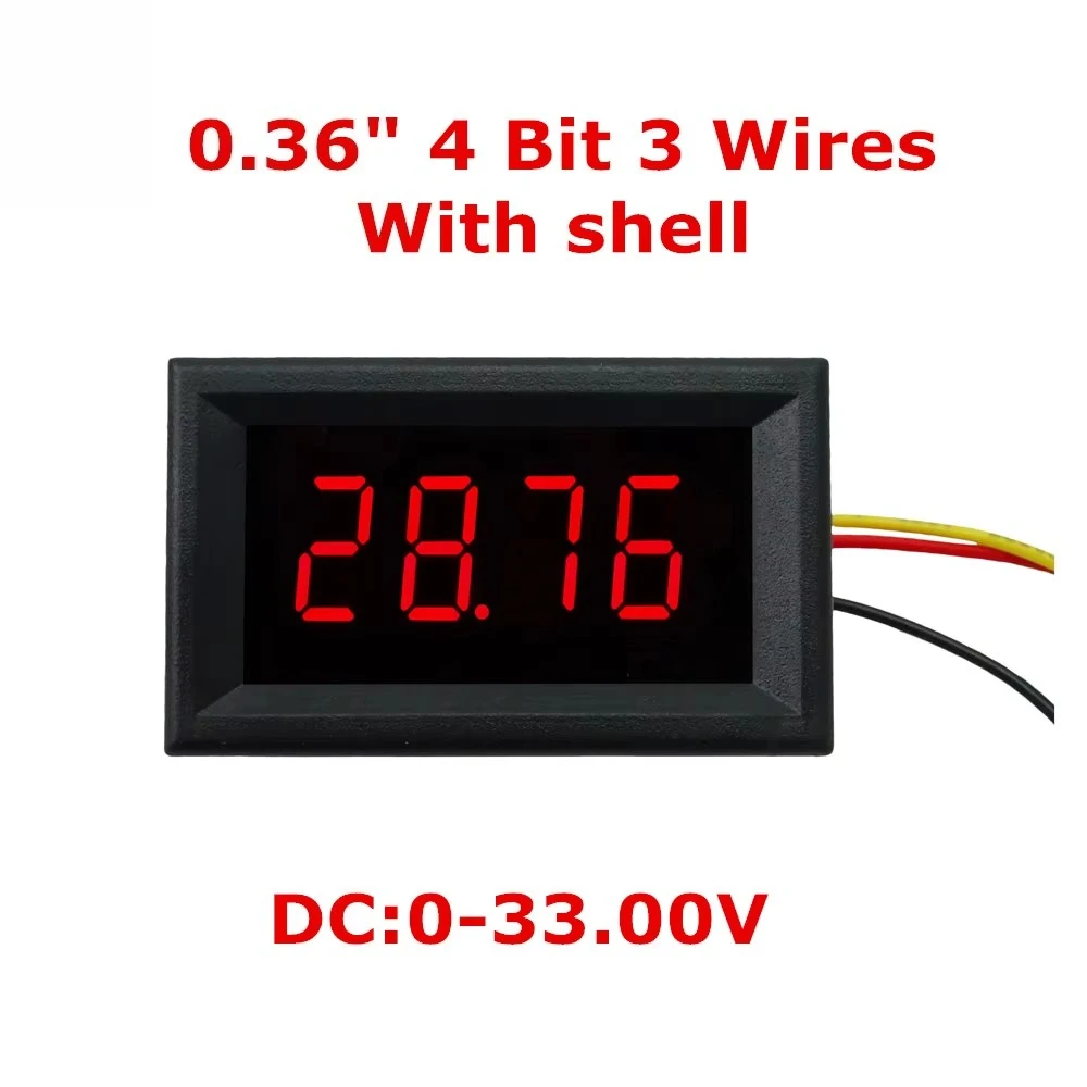 Voltímetro digital DC de 4 dígitos 0,36 "0-33,00 V com display de concha LED colorido medidor de painel de tensão de três fios
