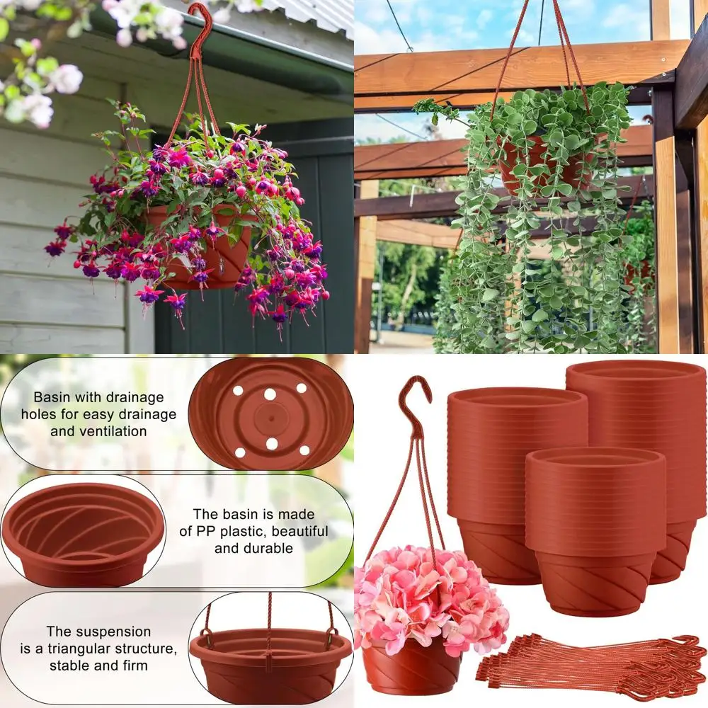 

Tioncy 50 Pcs Plastic Hanging Planter Round Hanging Pot or Plants Containers with Hook lower Plant Pots Holders or Outdoor Indoo