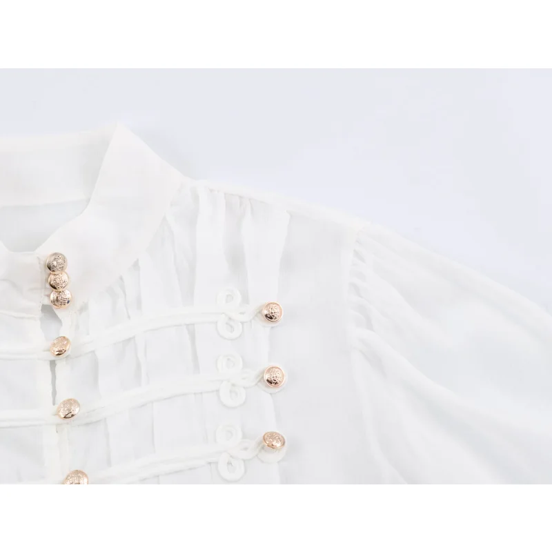 2026 Neue Kollektion Damenkleidung Rüschenbluse Luxuriöse Vintage-Style Hemden Langärmelige Hemden mit Trompetenärmeln Elegantes Abendhemd – Detail 23