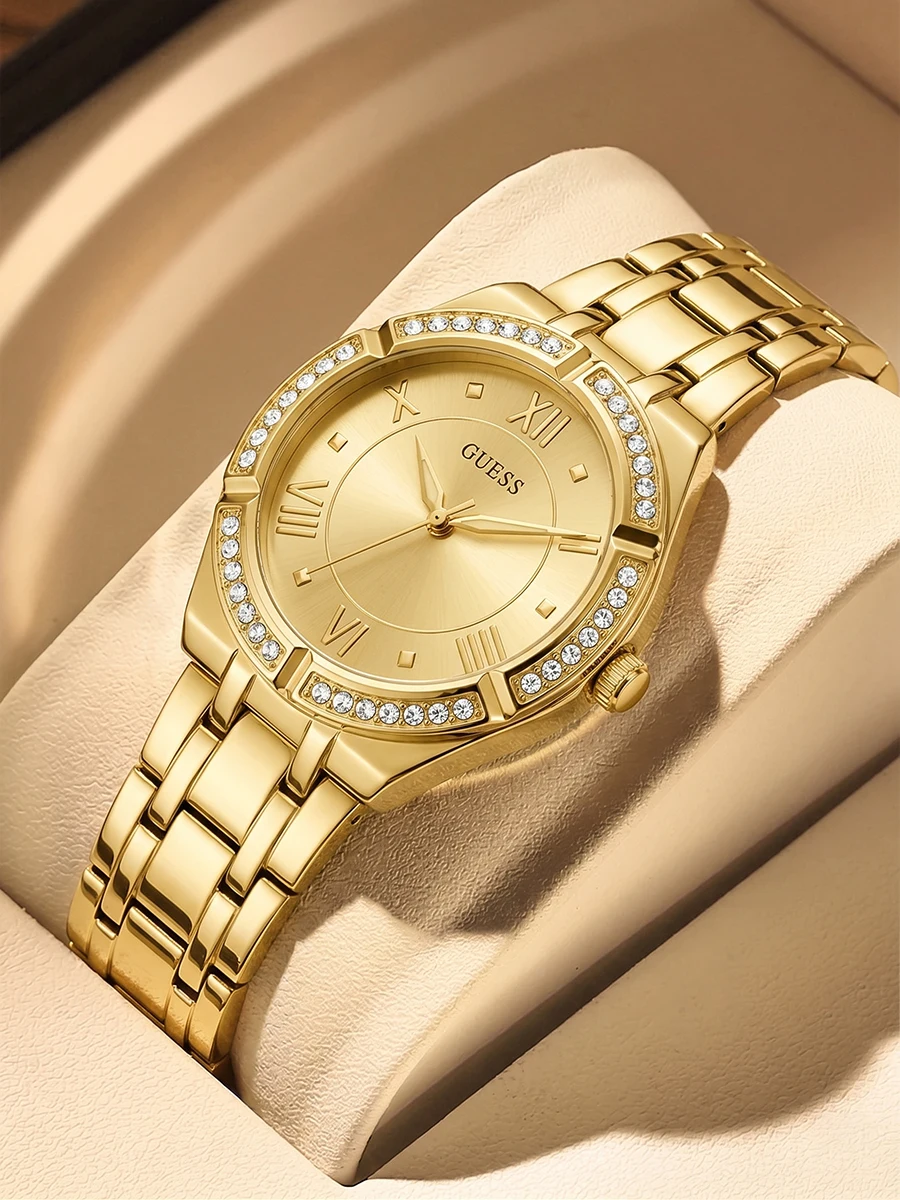 Reloj GUESS para mujer GW0033L2, Reloj de pulsera de cuarzo de acero inoxidable en tono dorado de lujo para mujer, Reloj elegante Crystal Cosmo