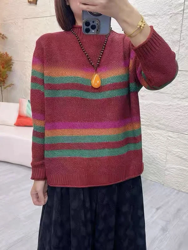 الرجعية قوس قزح المشارب f عالية Ne محبوك سترة نسائية فضفاضة عادية الخريف الشتاء الدافئة أعلى تريكو مريح #4