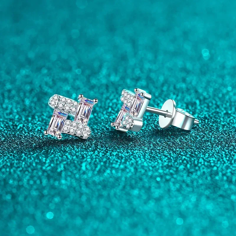 

Full Diamond Wedding Platinum Pt950 Emerald Cut Ear Studs Women 72.8 Points All Moissanite Earrings Fine Jewelry Certificate