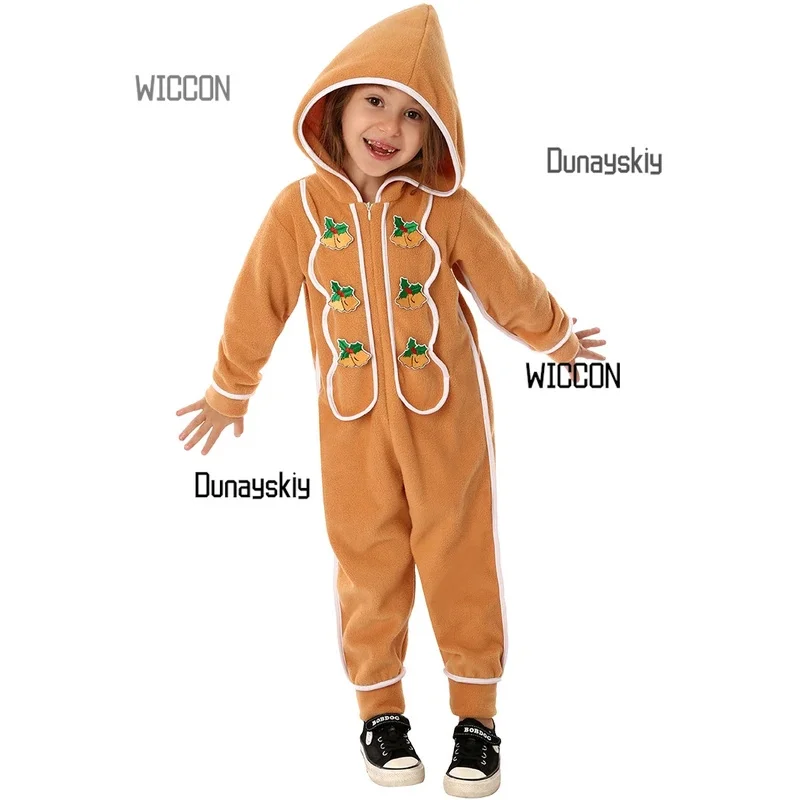 

2025 Gingerbread Man Costume - Onesie with Icing Details, Christmas & Halloween PJs for Party Performance