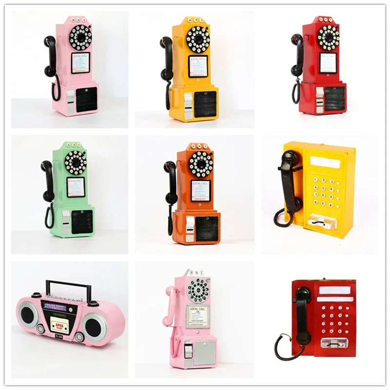 Retro and old-fashioned telephone booth creative decorations in European style,bar soft decoration, wall hanging accessories