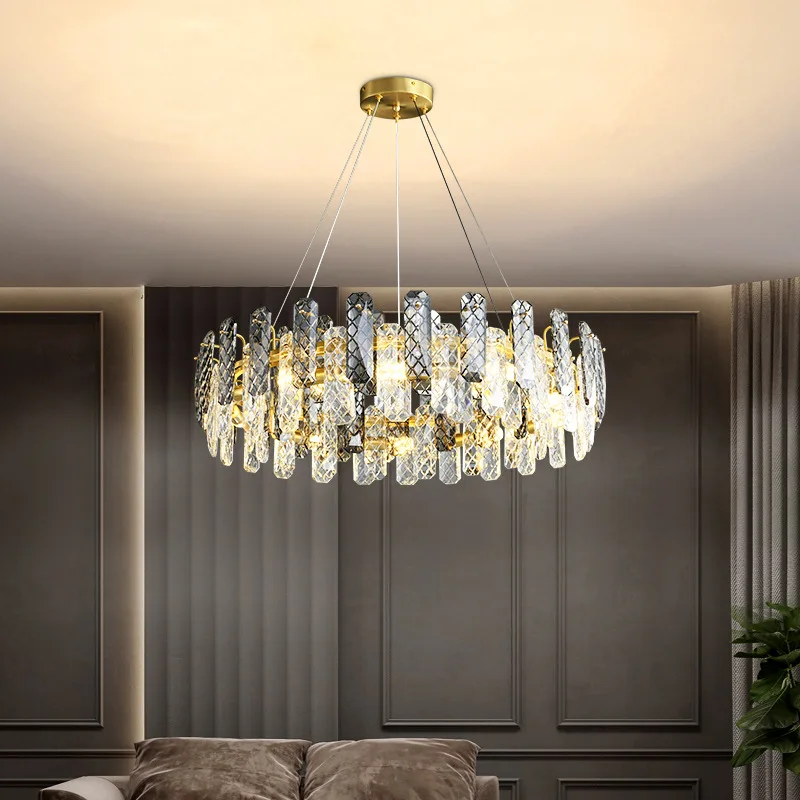 

All Brass Round/Oval Smoke Grey Crystal Modern Ceiling Chandelier for Living Room, Dining Room Home Lighting Decoration.