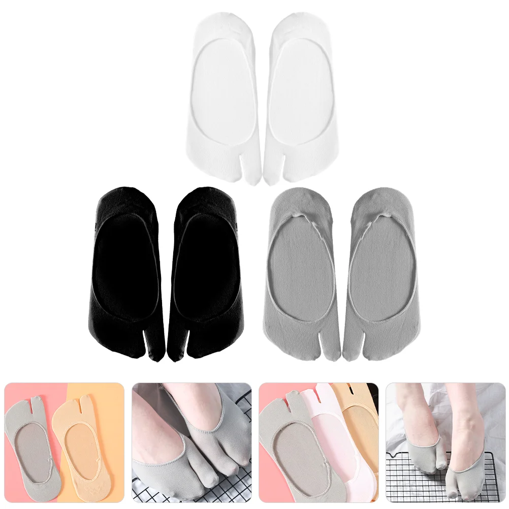 3 Pairs Japanese-style Tabi Socks Women's Holding Hands Mens Split Toe Sandal Nylon Two Toes