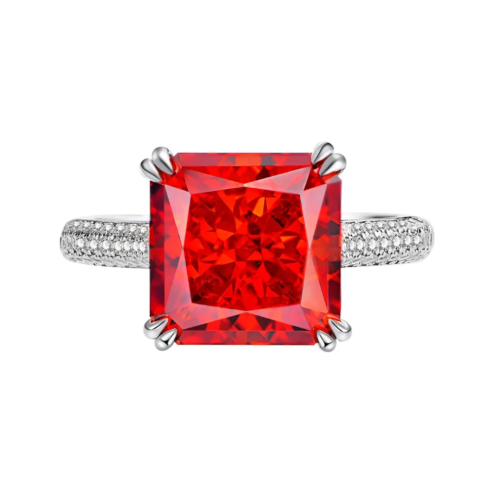 Zhenchengda 10 Carat High Carbon Diamond Padma 10 * 10 Ruby Ring In Pure Silver