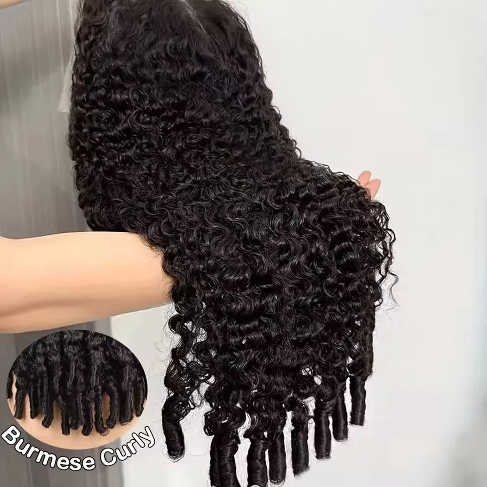 

250% Плотность Бирманский Вьющийся Парик Человеческие Волосы 13x4 HD Прозрачные Парики Фронта Шнурка Предварительно Сорванные 15А Бурманские Парики Человеческих Волос 26 Дюймов