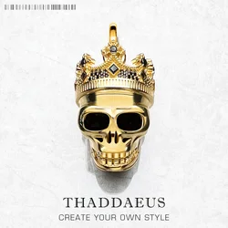 Pendant Golden Skull King with Crown Fine Jewelry Rebel Street Accessories 925 Sterling Silver Rock Hiphop Gift For Women Men