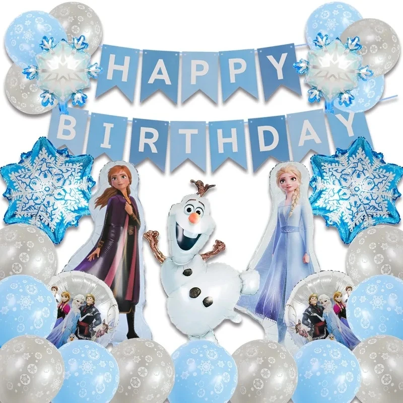 Disney Ice and Snow Fantasy Cartoon Princess Elsa Anna Birthday Theme Blue Aluminum Film Balloon Decoration