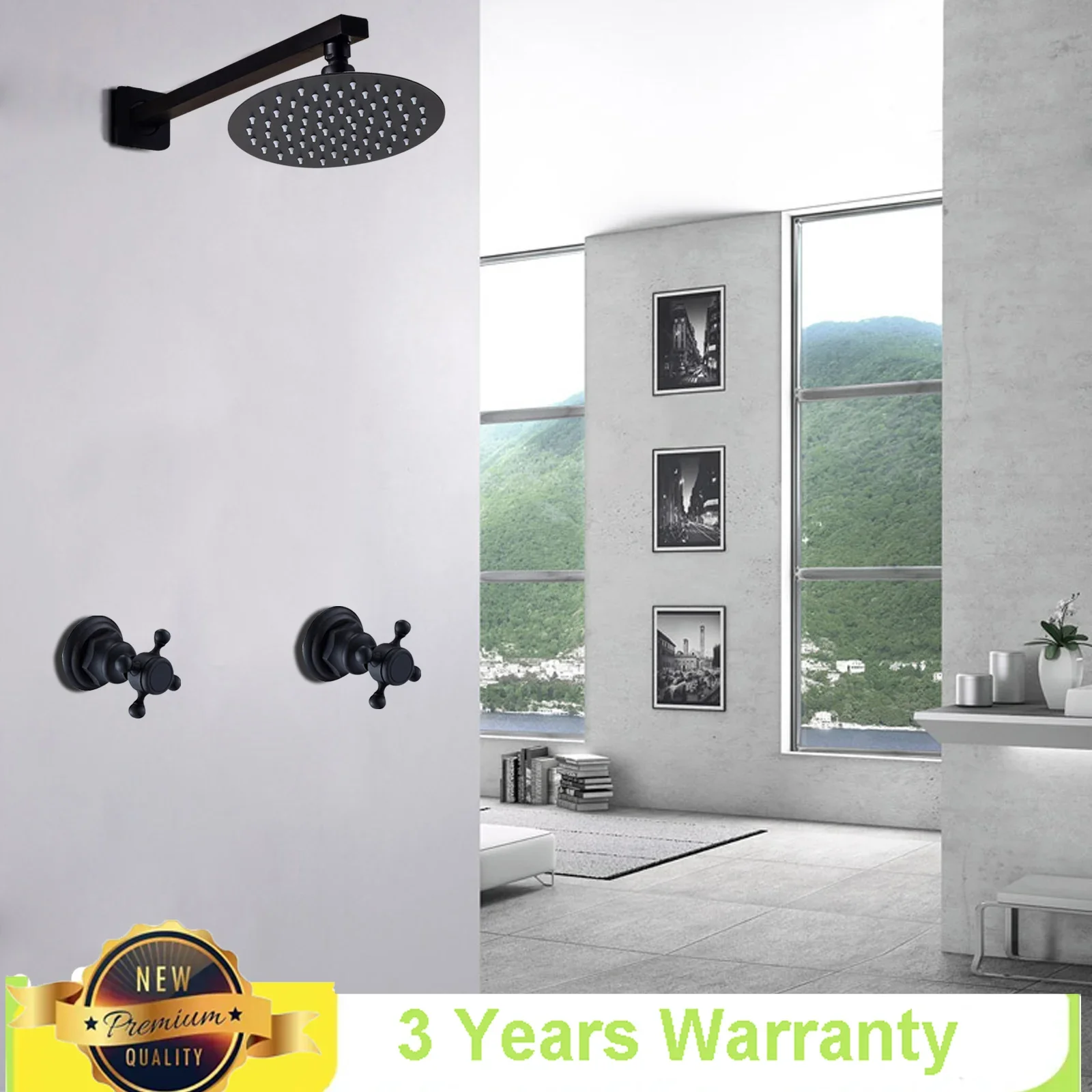 8inch Black Double Open Concealed Shower Set, Embedded Shower Accessories with G1/2