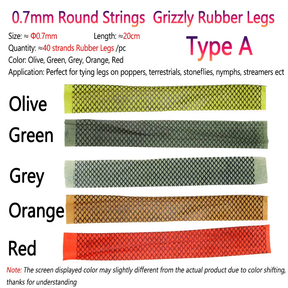 2PCS 0.7mm Grizzly Fly Tying Rubber Legs Round Strings Fly Tying Material Spider Popper Shrimp Insect Legs Olive Grey Orange