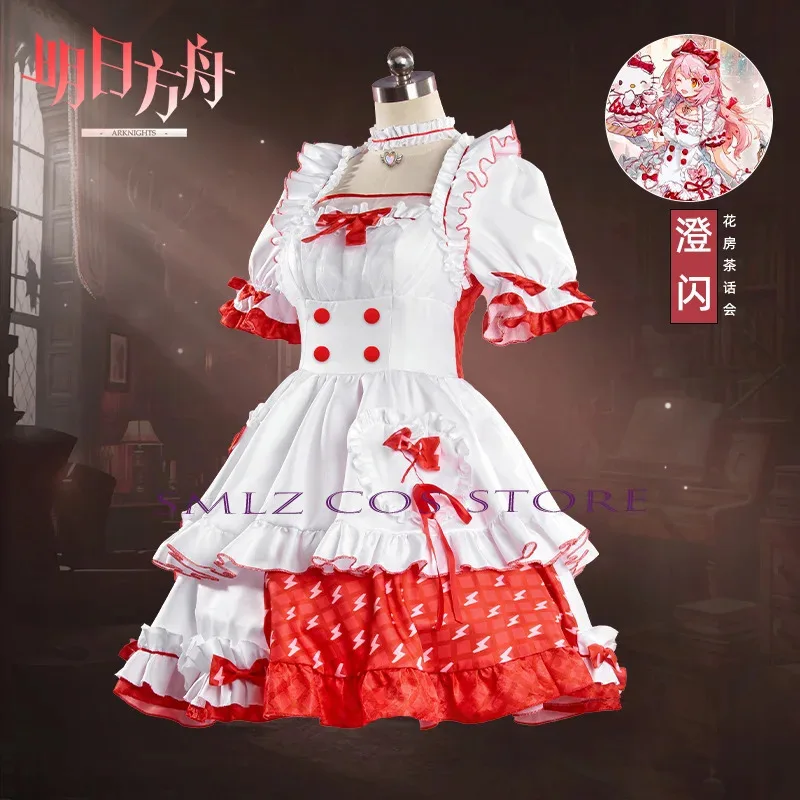 

CyGoldenglow Cosplay Game Arknights Costume Flower House Tea Party Red DRESSES Wig Set Party Role Play Outfit for Women