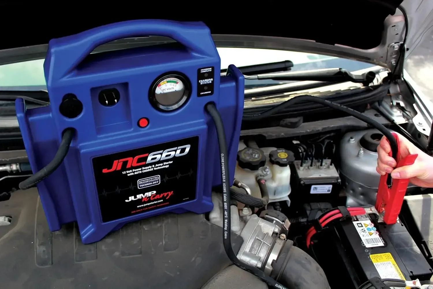 

[XMSJ-Limited Stock, Buy Now!]46 inch heavy-duty #4 cables JNC660 1700 Peak Amp, Blue Jump-N-Carry 12 Volt Jump Starter 425 Cran