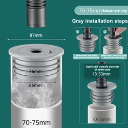 1Pcs Silicone Pipe Seal Washing Machine  Drain Pipe Seal  Deodorant Seal  Pipe Seal Gray 3 Sizes To Selection