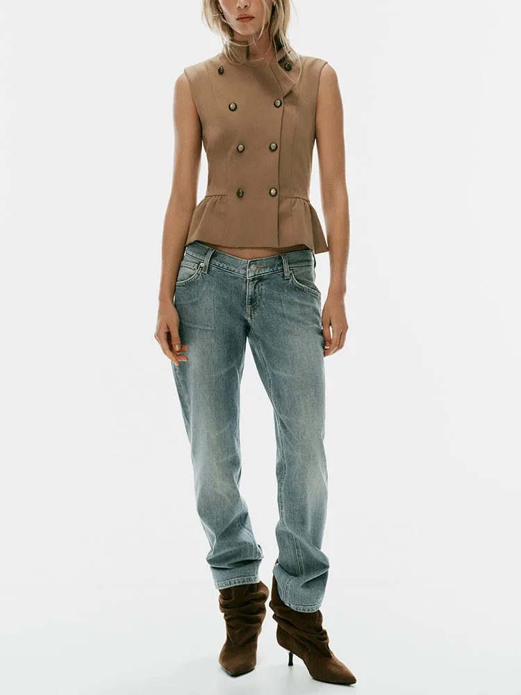 New Autumn 2026 Women's Fashion Stand Collar Vest Top Lace Trim Chinese Style Daily Wear Polyester Fiber Youth Size