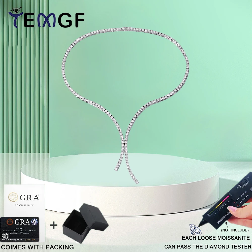 

TEMGF Full Moissanite Tassle Necklace With GRA for Women Girls Sparkling Fine Jewelry 925 Sterling Silver Clavicle Neck Chain
