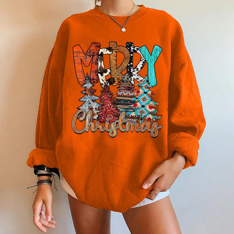 

Новый повседневный свитер с длинными рукавами и круглым вырезом с принтом рождественской елки