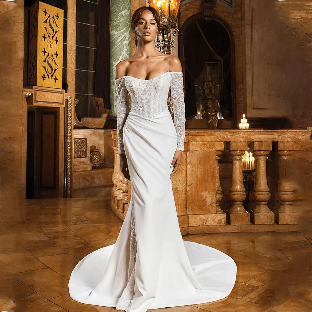 

Elegant Off The Shoulder Long Sleeves Sweethart Lace Sheath/Mermaid Wedding Dresses Custom Made 2025 Vestido De Noival
