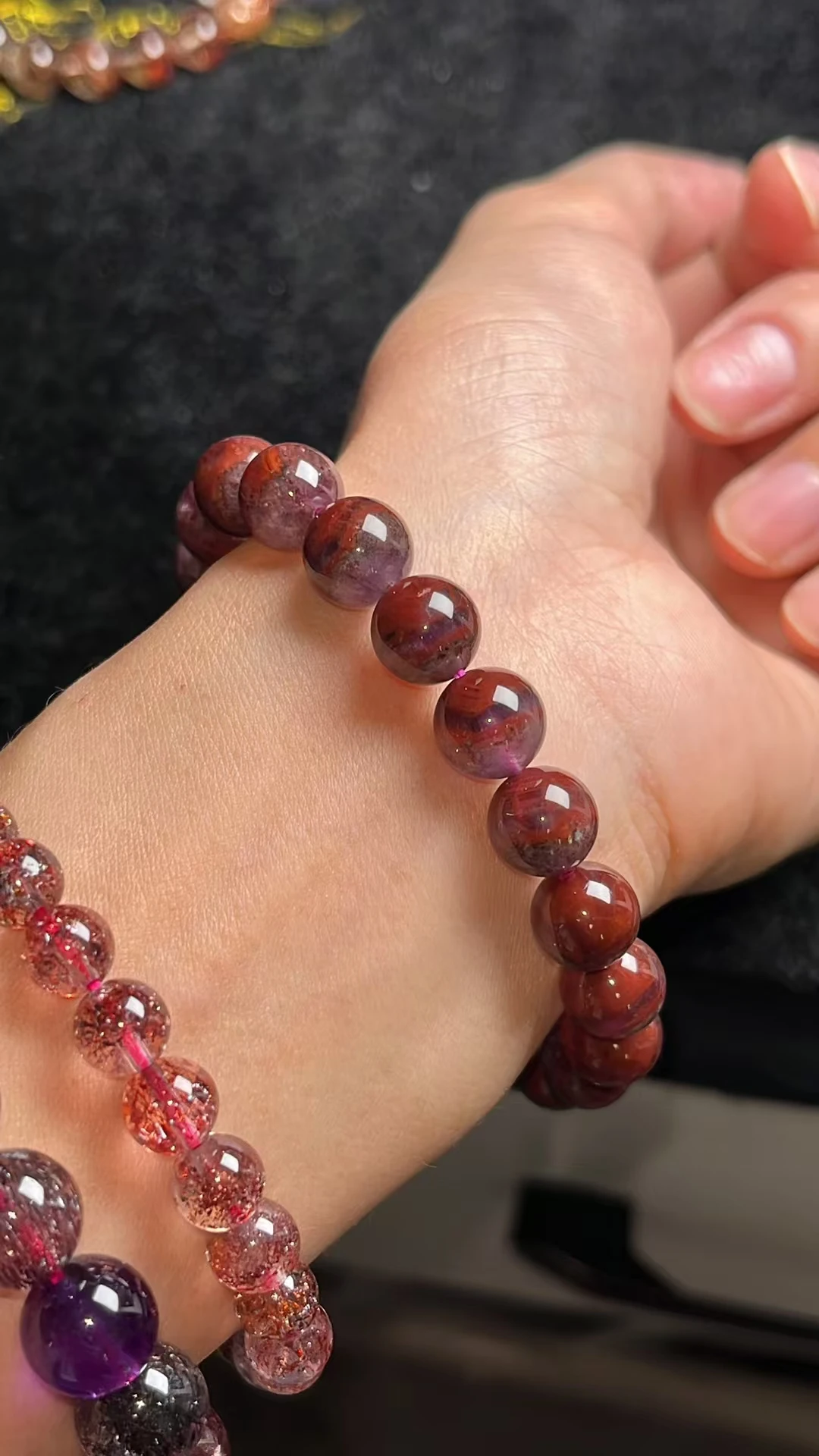 Natural Red Auralite 23 Cacoxenite Beads Eye Bracelet 9.2mm Rutilated Canada Gemstone Women Men Clear Round Beads Jewelry AAAAA