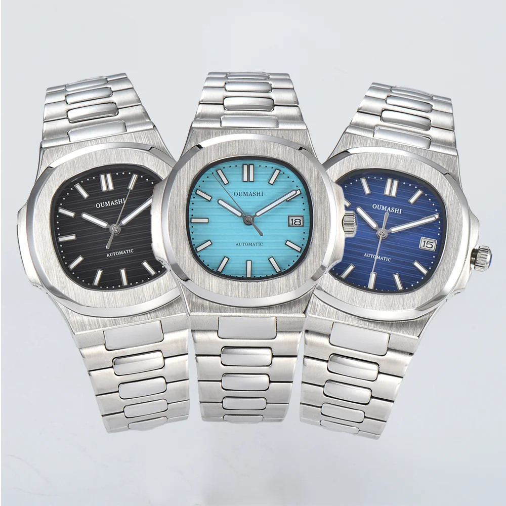 

40MM Square 35 Movement Automatic Mechanical Men's Watch Sapphire Crystal Date Stainless Steel Strap