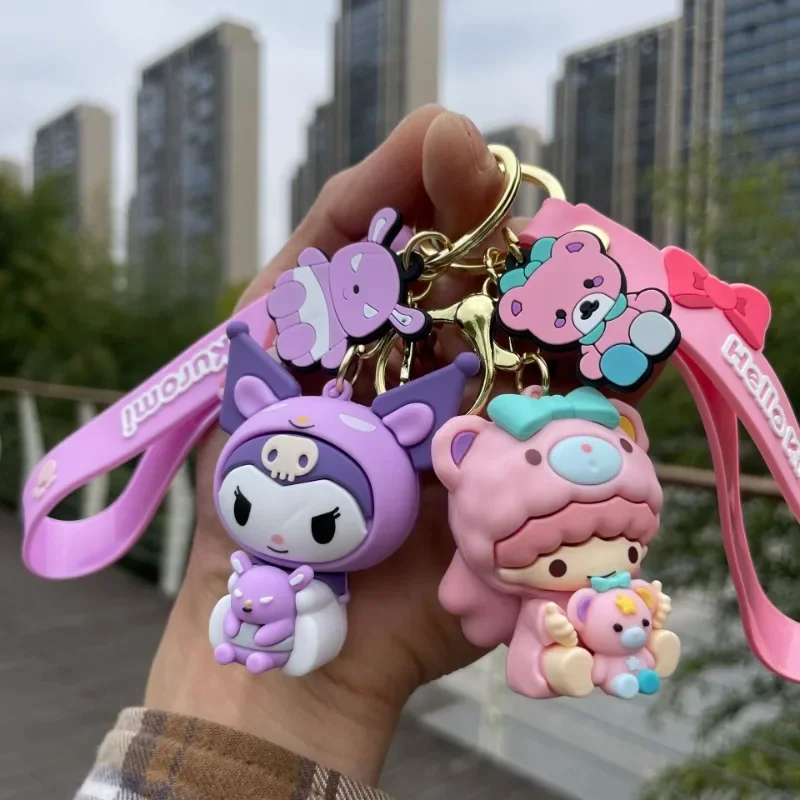 Sanrio Hug Friend Car Keychain Cinnamoroll Doll Melody Pendant Holiday Gift Anime Peripheral