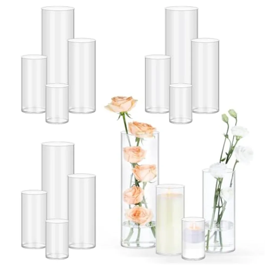 

Glass Cylinder Vases 4, 6, 8, 10 Inch Tall Clear Flower Vases for Table Centerpieces Wedding Decoration, Hurricane Floating Can