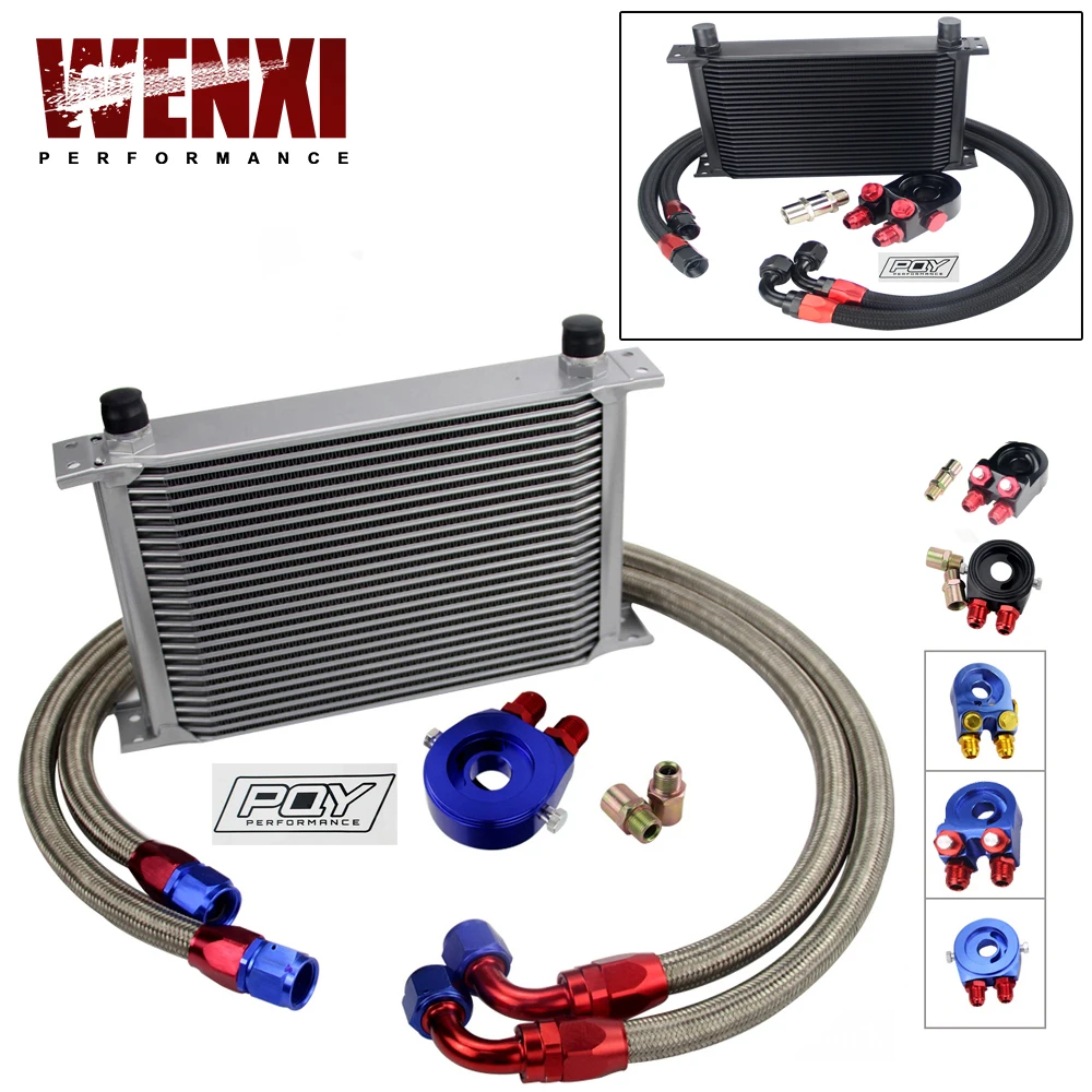 25 Rows Oil Cooler AN10 Universal Engine Transmission Oil Cooler Kit + Filter Relocation With PQY Sticker + Box