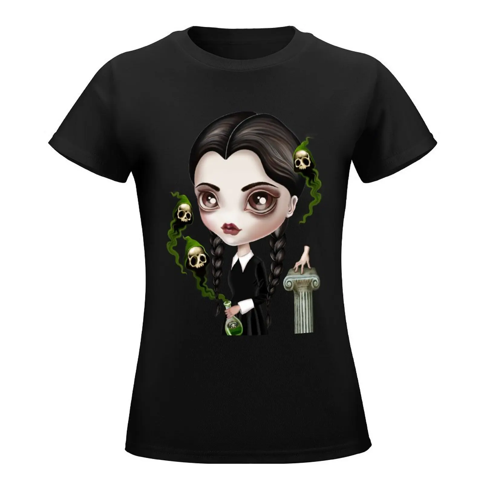 Be Afraid (Wednesday) T-Shirt anime clothes animal print shirt for girls Women's cotton t-shirt