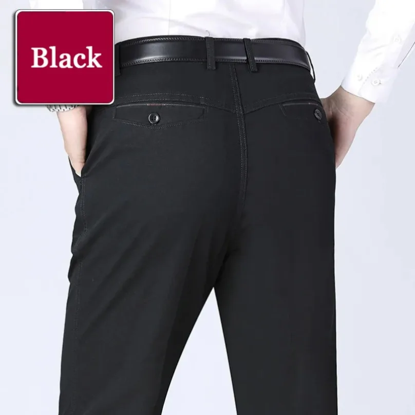 Classic Casual Men Pants Summer Thin Cotton Business Fashion Stretch Solid Black Comfortable Elastic Straigh Trousers KOACUS