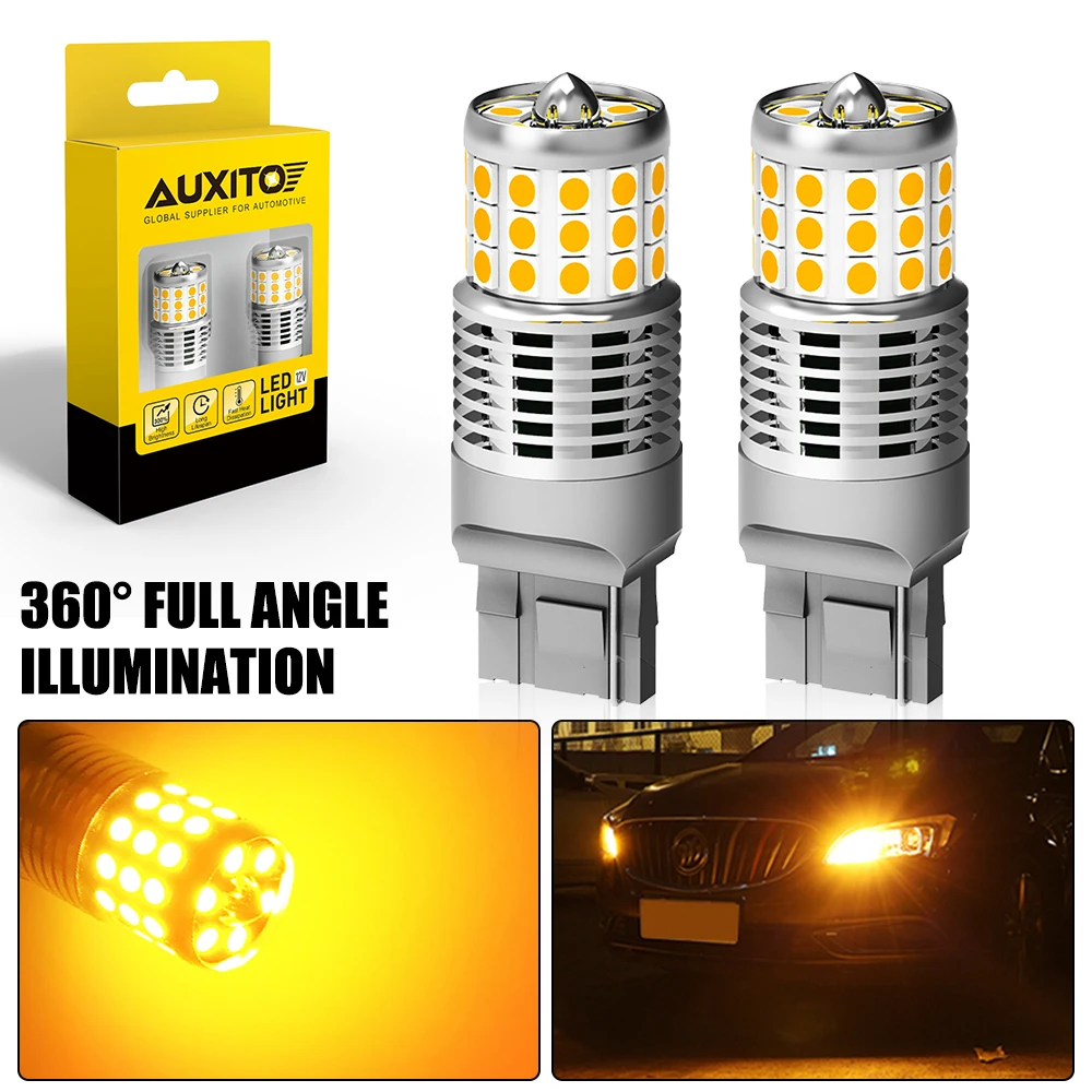 2/4Pcs AUXITO LED 7440 W21W WY21W BAU15S PY21W BA15S P21W Canbus Turn Signal Lamp Amber No Hyperflash Indicator Light Bulb 12V