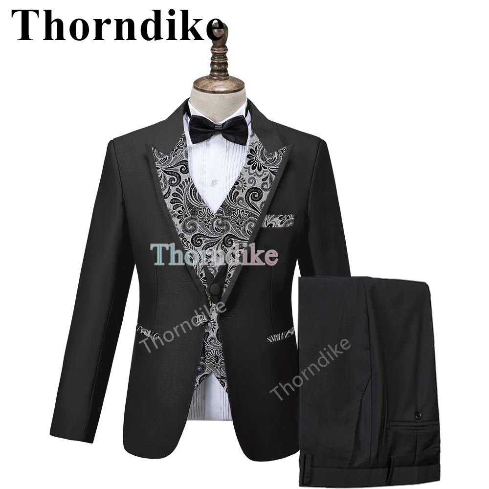 Thorndike New Arrival Men's Green Fashion Stitching Special Fabric Suit Custom Groom Suit Wedding Tuxedo Elegant 3 Piece Set