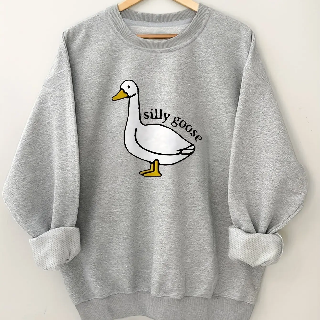 New In Cartoon Goose Graphic Print Women's Sweatshirts Crop Neck Oversized Hoodies Women Clothing Casual Long Sleeve Top Fashion