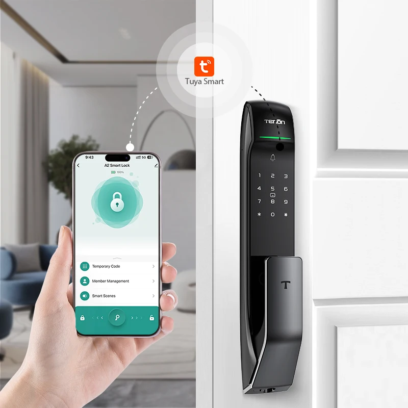 Cerradura electrónica inteligente para puerta, apartamento de aluminio, funciona con tarjetas de huella digital, teclado automático, contraseña, Control por aplicación, caja fuerte de aluminio