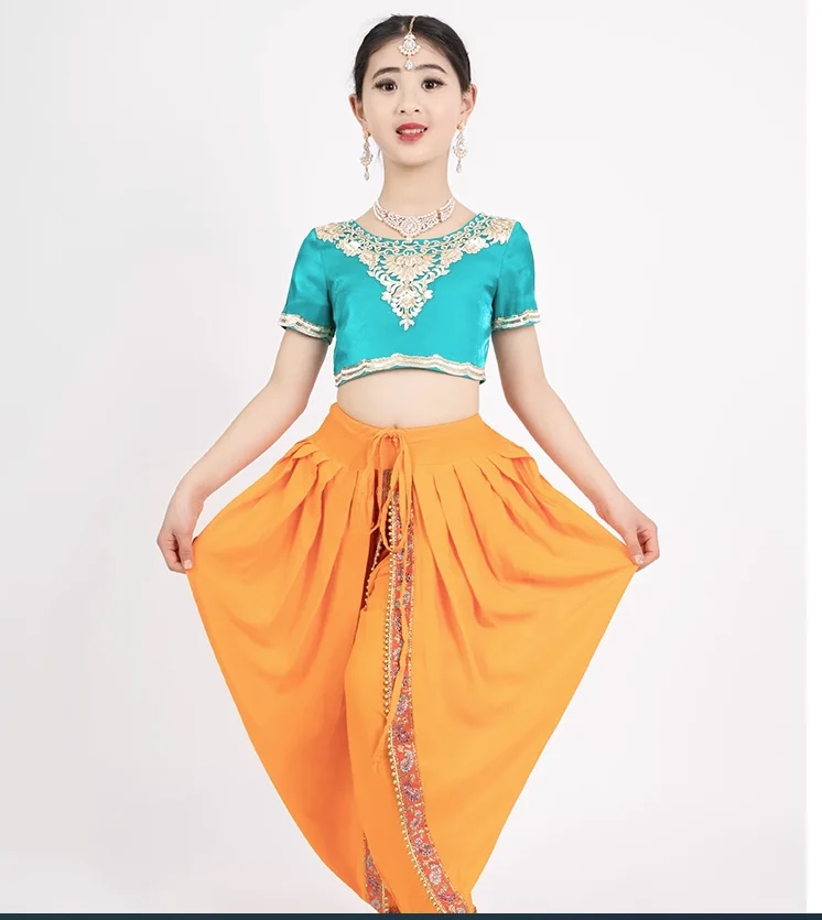 Indian dance attire, girls' big tube pants, short top, two piece set of classical ethnic clothing