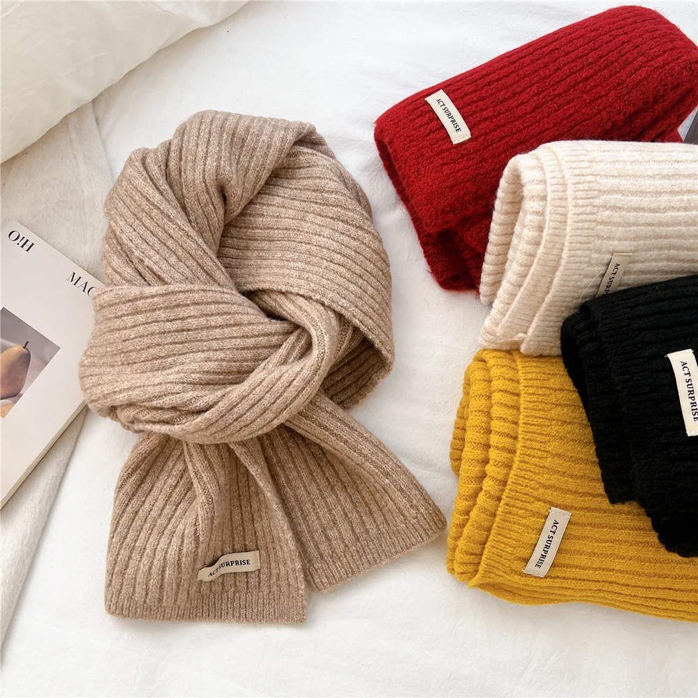 

Вязаный шарф с вертикальными полосами для женщин, однотонный, мягкий и приятный для кожи, теплый зимний шерстяной воротник-снуд