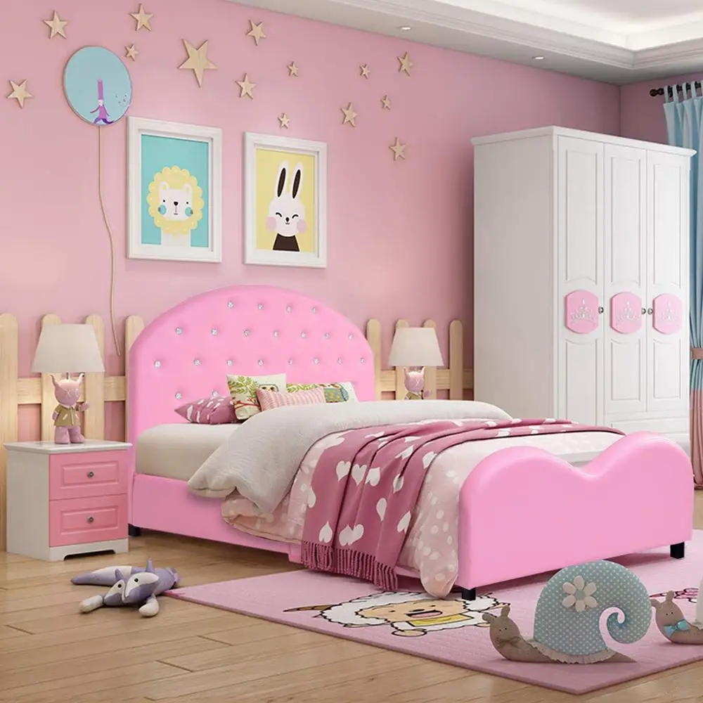 

Children Bedroom Furniture Upholstered Toddler Beds pink Luxury Kids Bed
