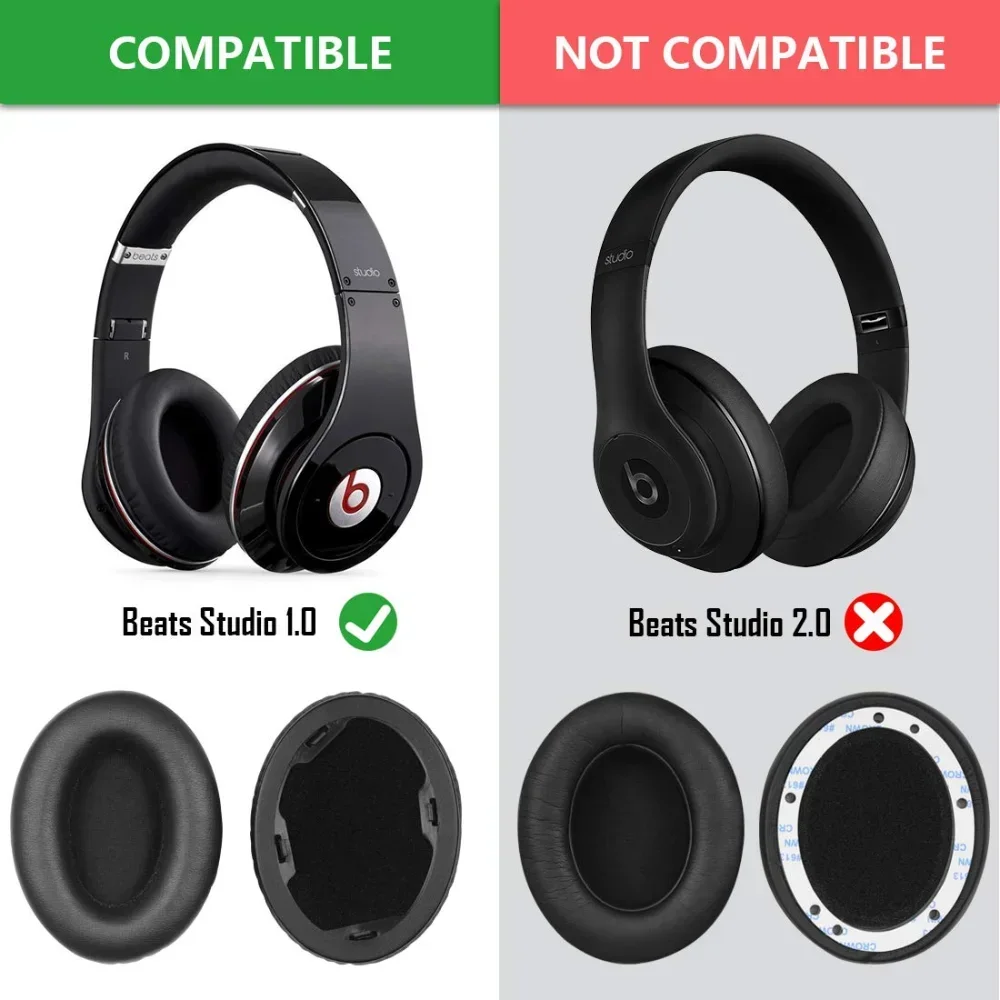 Beats Studio 1.0 Ear Pads Replacement Black Leather