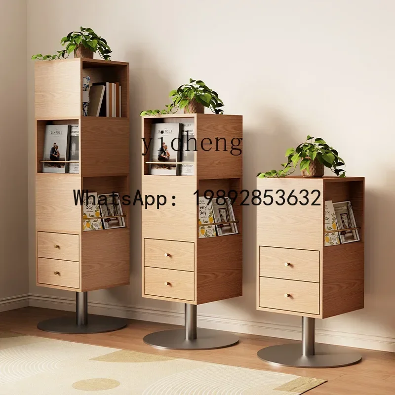 solid wood rotating bookshelf storage cabinet household living room movable children's floor rack home accessories