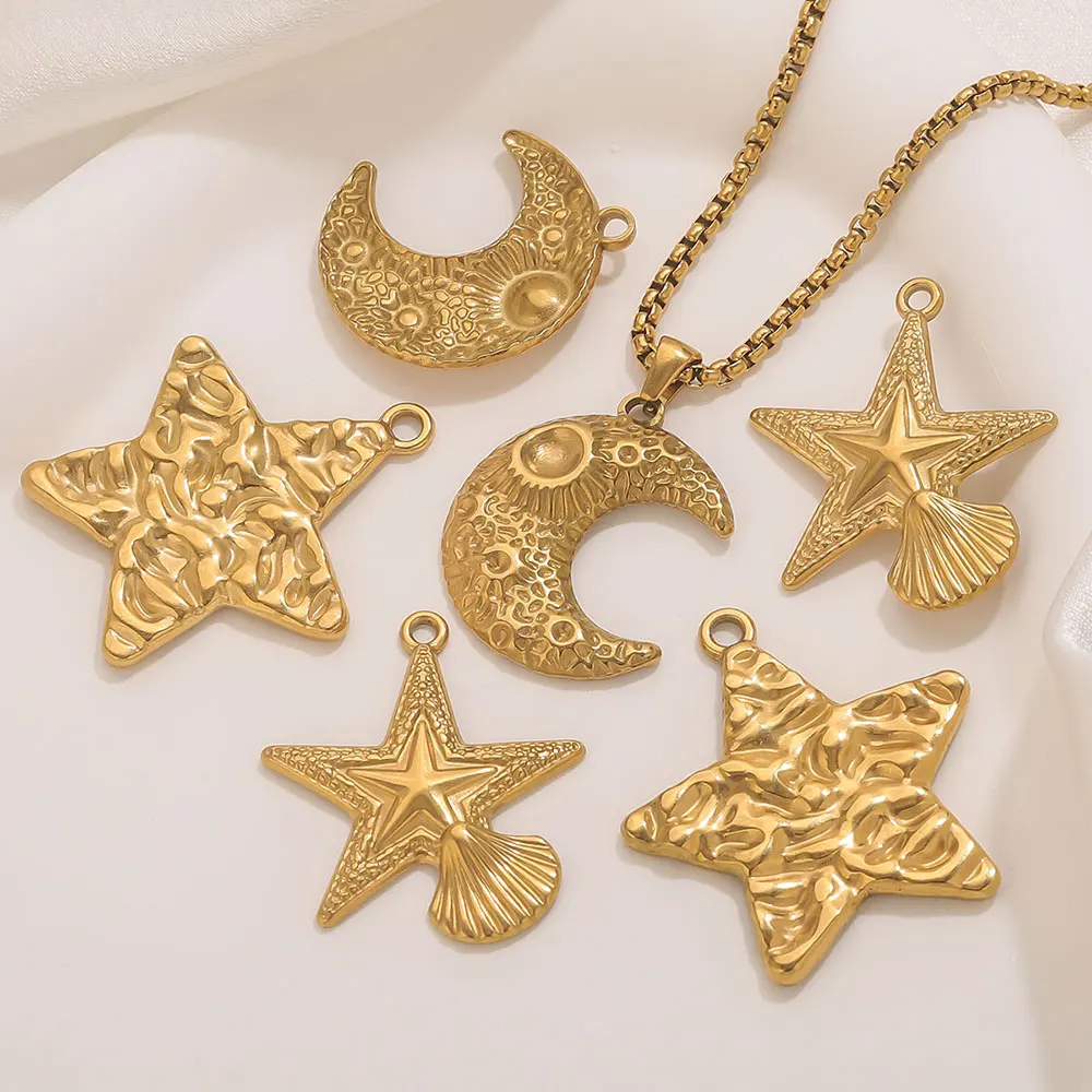 

5 Pcs Stainless Steel Starfish Moon Charms Jewelry Making Supplies DIY for Women Earrings Necklace Gold Plated Crafts Wholesale